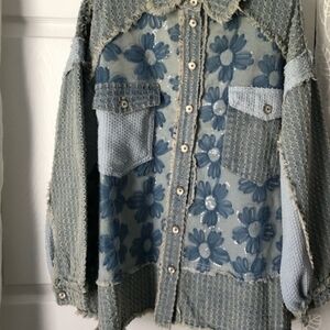 POL Blue Jean Jacket with Knit Sleeves